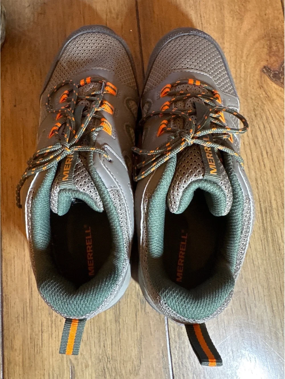 Merrell Men’s Size 5 / Women’s 6.5 Gray Green Orange Hiking Trail Shoes